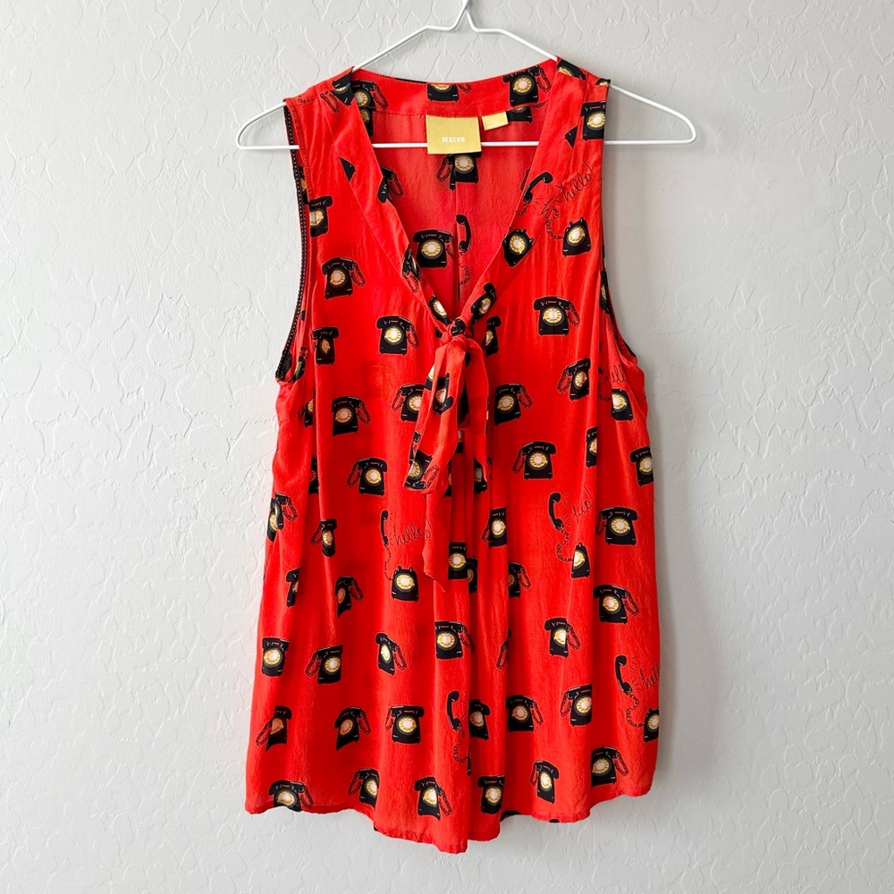 Anthropolgie Maeve Classic Print Sleeveless Top with Telephones